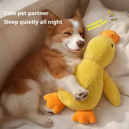 Dog sleeping with a dog hug duck toys to relieve boredom of little yellow duck pet interactive plush doll pet supplies