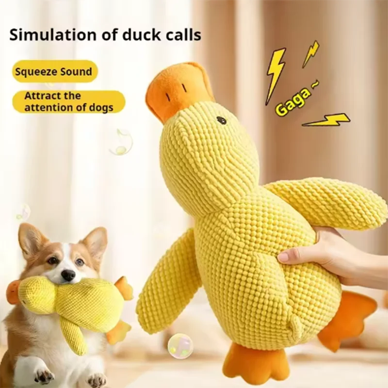 Dog sleeping with a dog hug duck toys to relieve boredom of little yellow duck pet interactive plush doll pet supplies