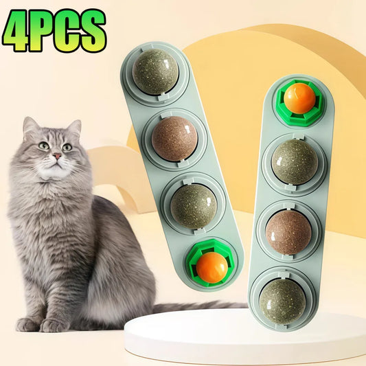 Natural Catnip Toys Silvervine Balls Teeth Cleaning Dental Wall Treats Extra Cat Energy Ball Edible Cat Lick Healthy Kitten Chew